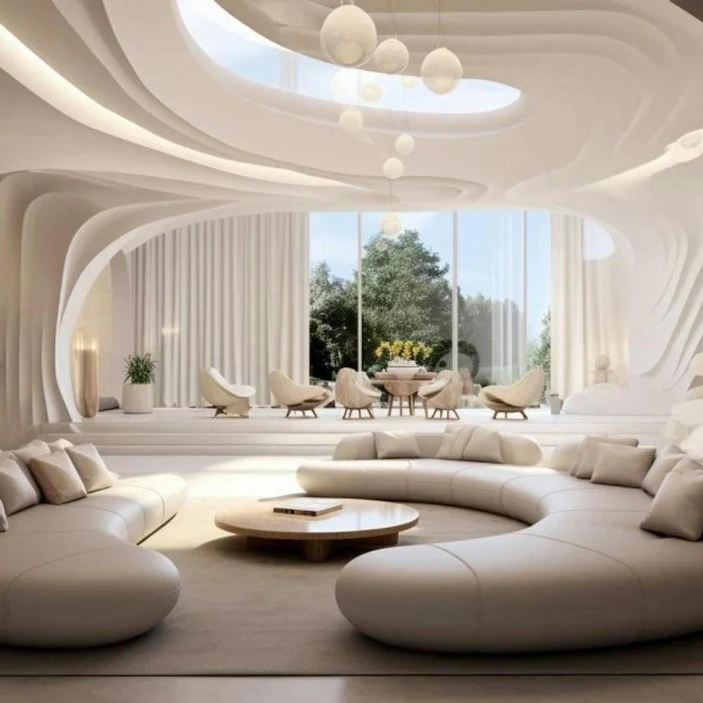 modern futuristic beige interior design penthouse