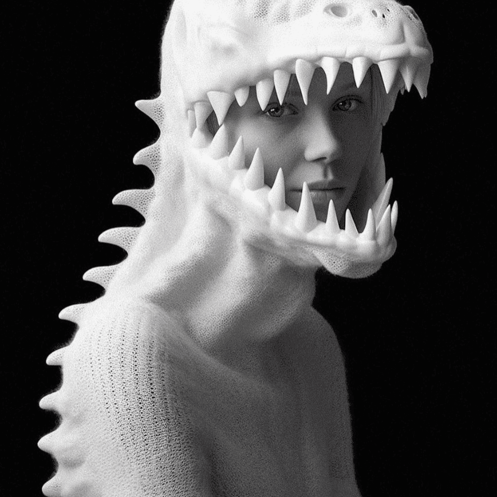 white dinosaur mask, spotify canvas generator, spotify loop video